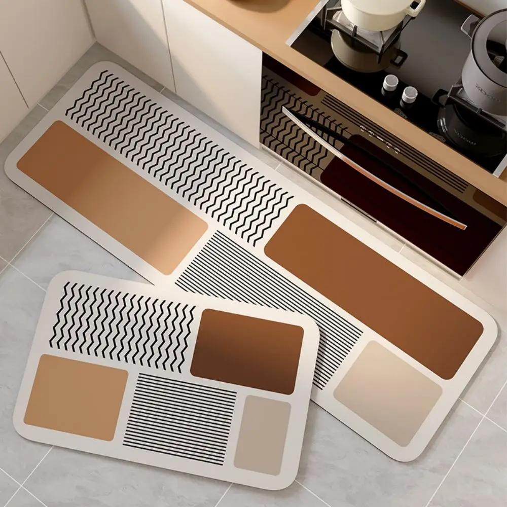 2-Piece Set Geometric Patterned Rugs Water-Absorbent Quick-Dry Kitchen Mats Bathroom Anti-Slip Door Mats Home Decor