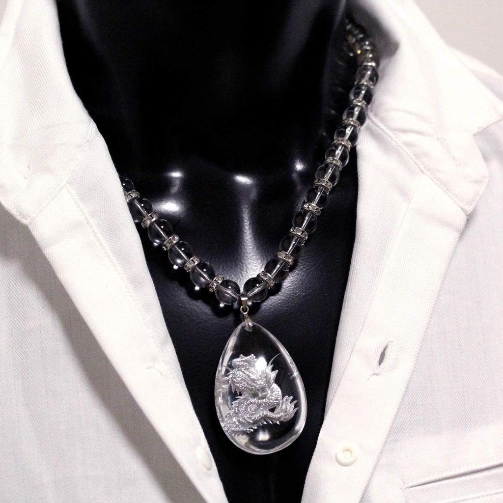 Floating Silver Dragon Crystal Natural Stone Crystal Power 553 [Seki-Kira] Pendant, Necklace, 50cm, Men's, Stone,