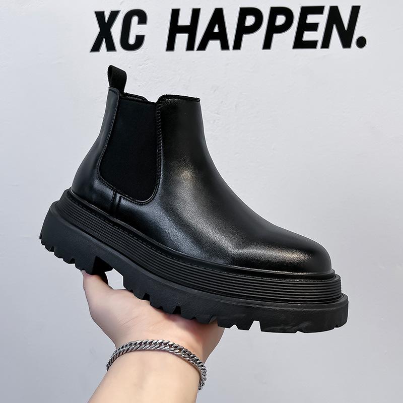 

Ботинки челси мужские 2024 года, новая осенняя британская модель, низкие ботинки-сигареты, короткие ботинки на толстой подошве, увеличивающие высоту, ботинки Martin 56731-A 38 чёрный