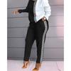 2025 Autumn Winter Women's Maze Print Two Piece Set, Color Block Loose Fit Long Sleeve Top With Pants, Casual Lounge Wear Coord Outfit