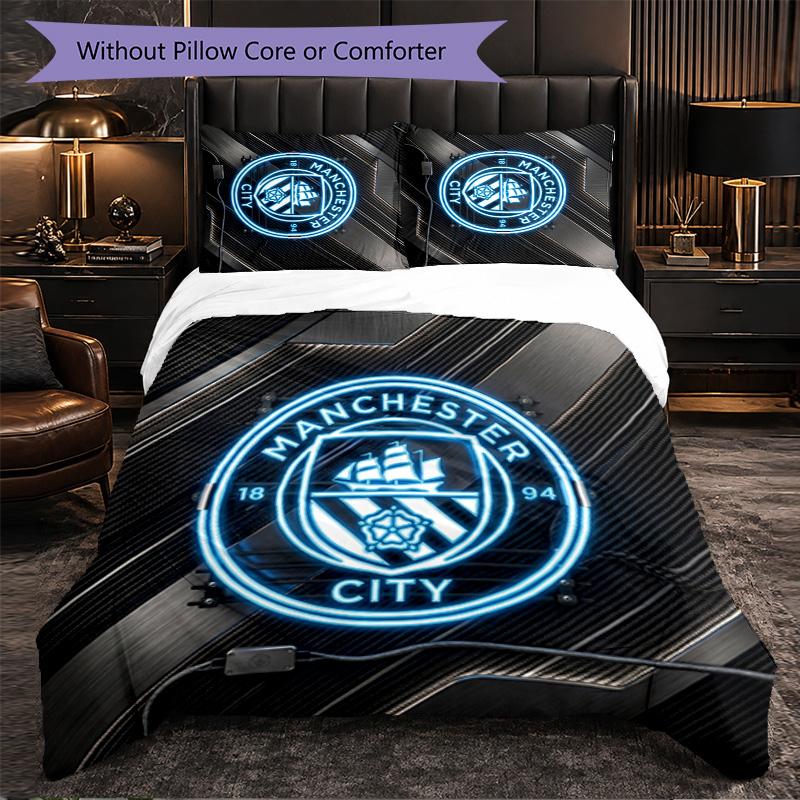 Set Lenzuola Manchester City Modello 3 Pezzi Morbida Copripiumino in Microfibra con Federe per Camera da Letto