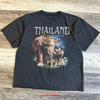 Vintage 90s Thailand Destination Elephants Black Faded T Shirt Vintage Fashion Soft Graphic Slightly