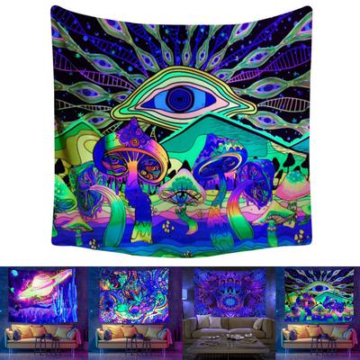 UV Fluorescent Mushroom Starry Sky Tapestry Print Wall Hanging Art Home Decor