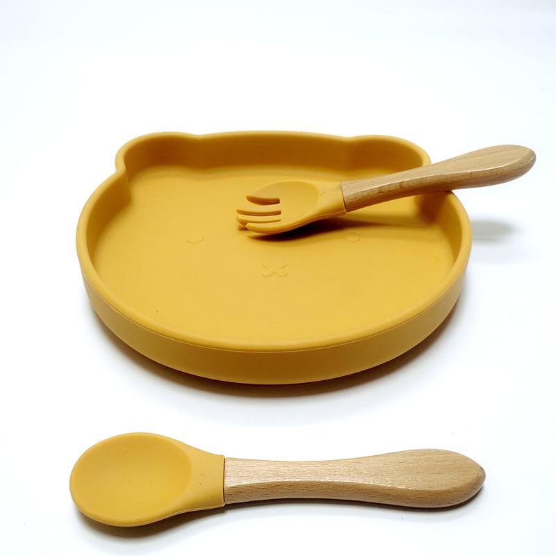 Non-Toxic Children'S Silicone Suction Cup Dinner Plate Bear Complementary Food Dinner Plate Food Grade Baby Learn To Eat Training Tablewar