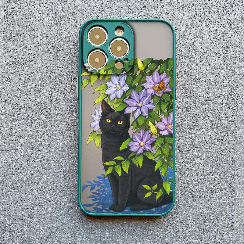Lovely Black Cats And Flower Phone Case For iPhone 17 16 15 14 13 12 11 Pro Max Mini 15 14 Plus XR X XS Shockproof Back Covers