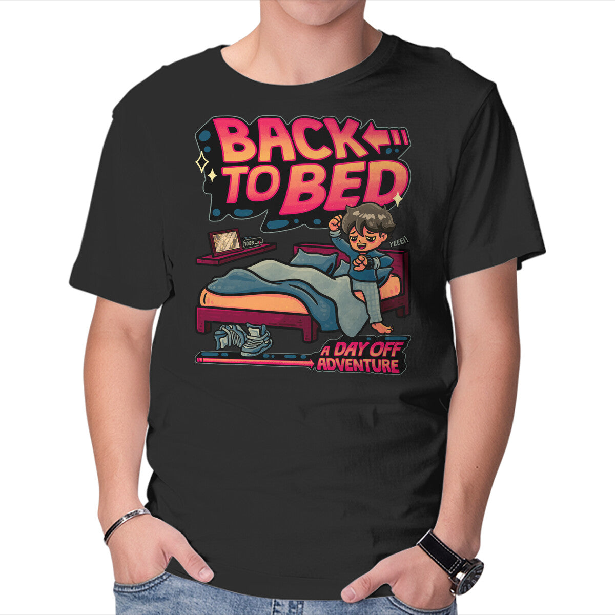Unisex Crew Neck T-Shirt Back To Bed Graphic Short Sleeve Casual Tee M