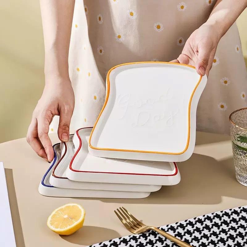 Creative Bread Shaped Ceramic Breakfast Plate Toast Dishes Salad Fruit Snack Tray Household Tableware Dinner