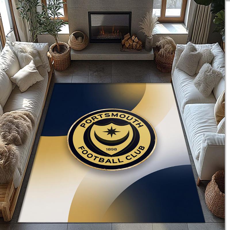 Tappeto Morbido Area Rug con Motivo Calcio Portsmouth FC Antiscivolo Tappeto per Pavimento Interno Tappetino Decorazione Sportiva per Camera da Letto