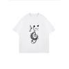 T-Shirt mit Rundhalsausschnitt Weiß Katze Musiknote Klaviertasten Druck Freizeitkleidung für Damen