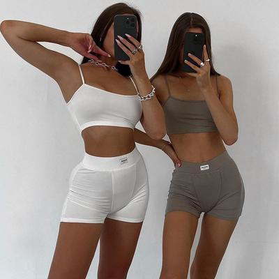 Conjunto de Roupa Esportiva Feminina de Venda Quente: Camisola Lisa Sem Mangas e Shorts de Cintura Alta