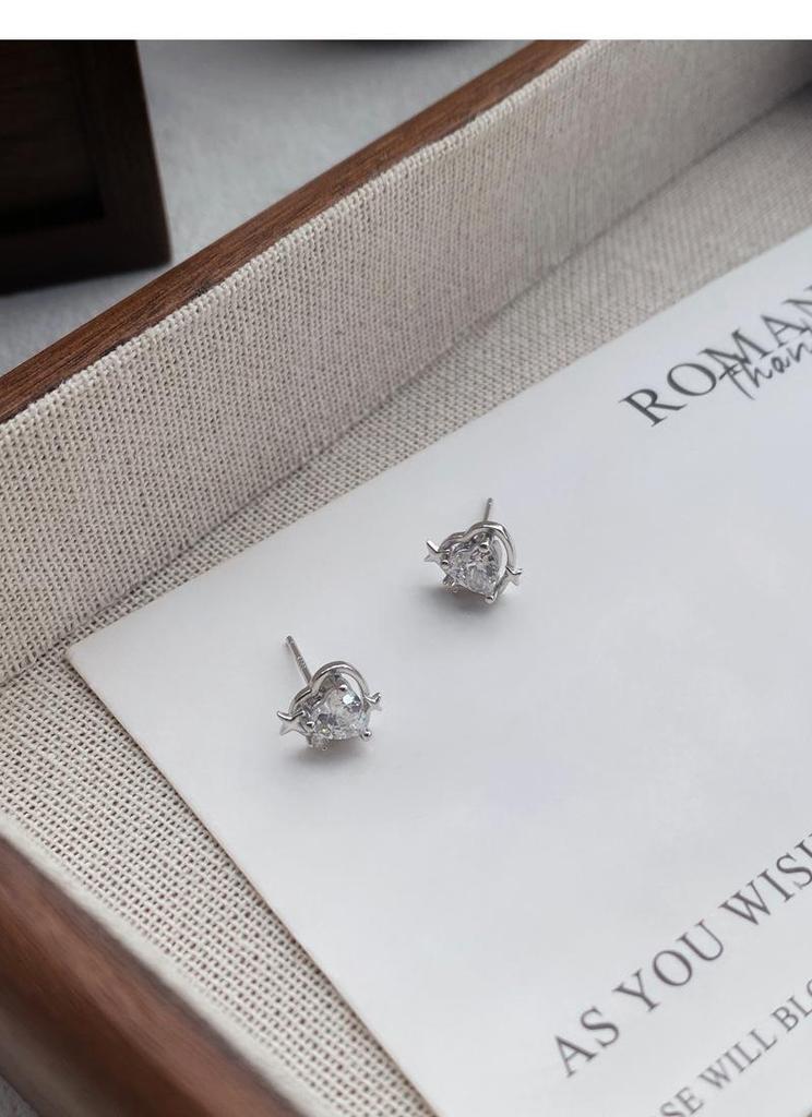 S999 Sterling Silver Zirconia Star & Heart Stud Earrings for Women and Girls - Elegant and Versatile