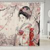 Kids Japanese Geisha Shower Curtain Boys Girls Cherry Blossoms Bathroom Shower Curtain Set Japanese Style Bath Curtain