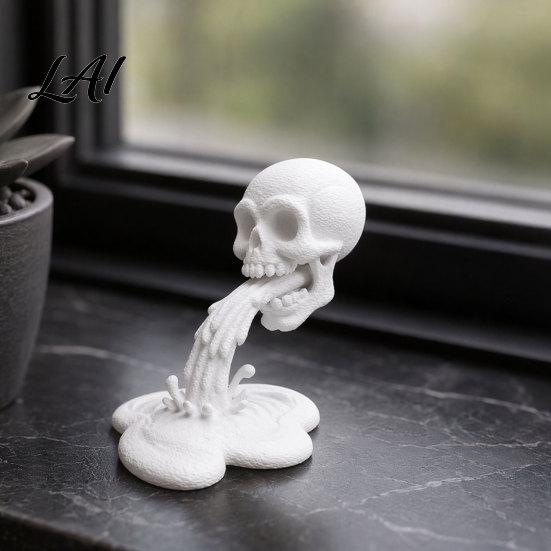 Unique Skull Home Decor Piece 3D Printed Water Flow Ornament Creative Statue with Design Stable Base Compact Gothic Decoration Halloween