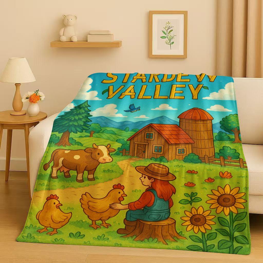 3D Retro Stardew Valley Farm Map Pixel Game Flannel Blanket,Ultra Soft Warm Plush Throw for Home Bedroom Bed Sofa Cover Kid Gift