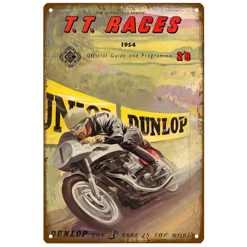 Tt Of Races Poster Vintage Isle of Man Segno di Latta Competizione Motociclistica da Corsa Retrò Placca in Metallo Arrugginito Shabby Decorazione per la Casa