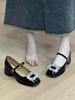 French retro high heel beige light mouth small leather shoes Mary Jane shoes women's thick heel single shoes rhinestone wedding shoes bride shoes