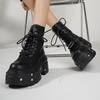 Women Ankle Boots Big Size 36-45 Man Shoes Lace-Up Round Toe Thick Bottom Shoes Rivet Platform Flat Casual Botas