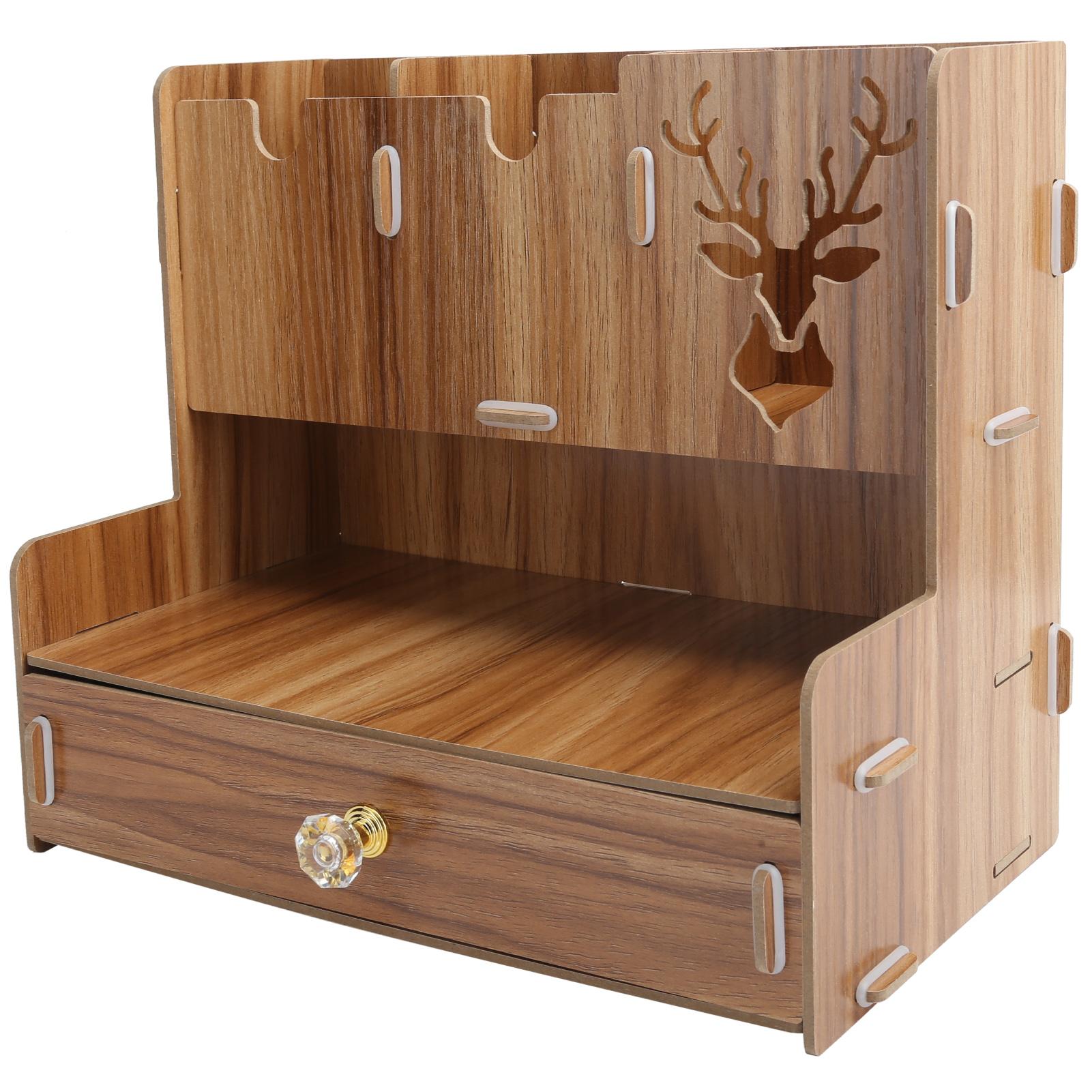 

Desktop Organizer Wooden Pen Holder Storage Rack Stationery Supplies for Home OfficeCherry Wood Color вишня