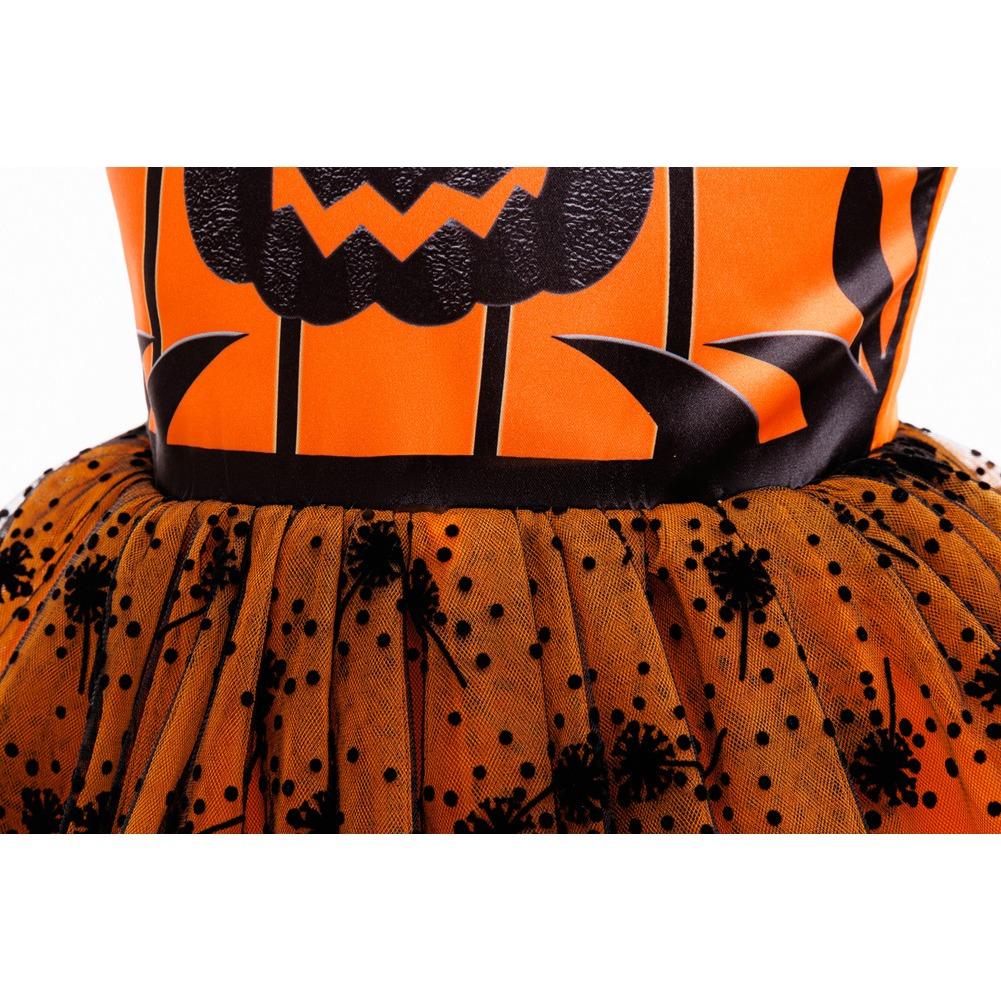 Halloween Bedrucktes Mesh-Kleid Kleid Hexenhut Pompon Dreiteiliges Set Mädchenkleid 936 Lieblingskleid für kleine Mädchen Kleider