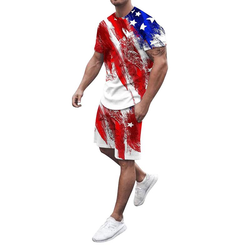 Pánské sady triček USA Americká vlajka 3D tisk Teplákové soupravy Trička Šortky 2 kusy Streetwear Pánské oversized obleky Sportovní oblečení