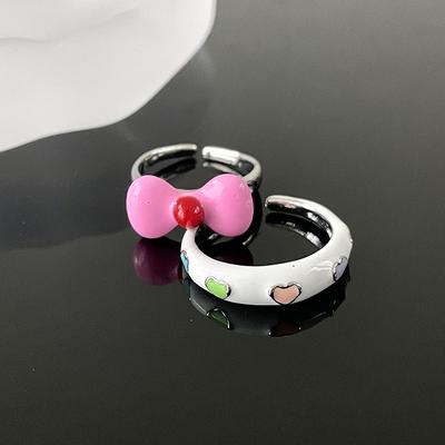 Enamel Drop Glaze Open Ring Female Niche Design Bow Love Index Finger Ring Personalized Girlfriend Ring