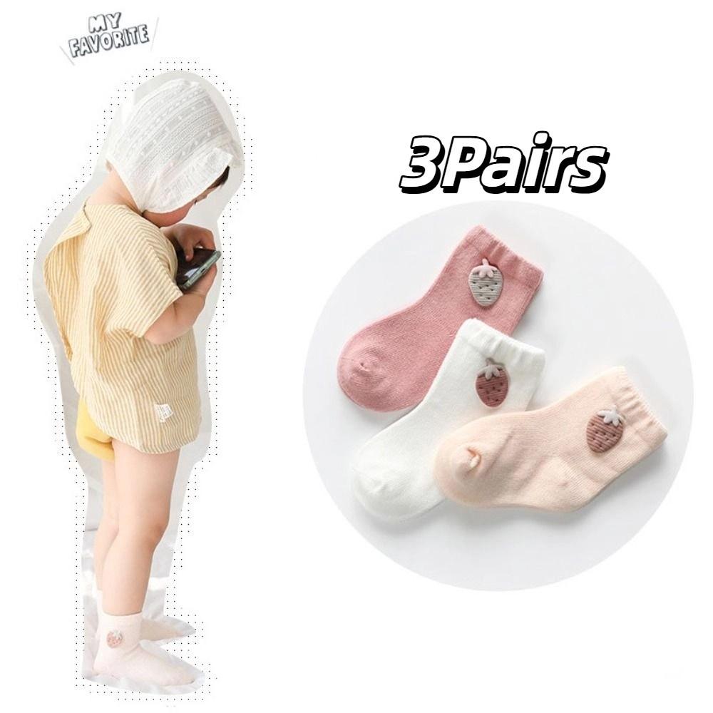 3Pairs Strawberry Baby Cotton Socks Rabbit Newborn Cartoon Socks Toddle Short Tube Socks  Toddle