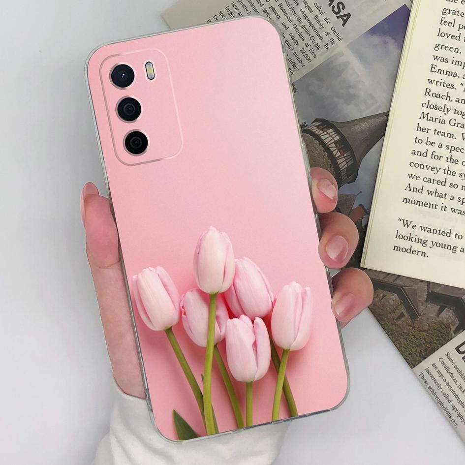 For Oppo A15 A15S A16 A16S A17 A17K A35 A58 Phone Cases Beautiful Blue Butterfly Flowers Pattern Transparent Silicone Anti Slip Housing For Oppo Shell