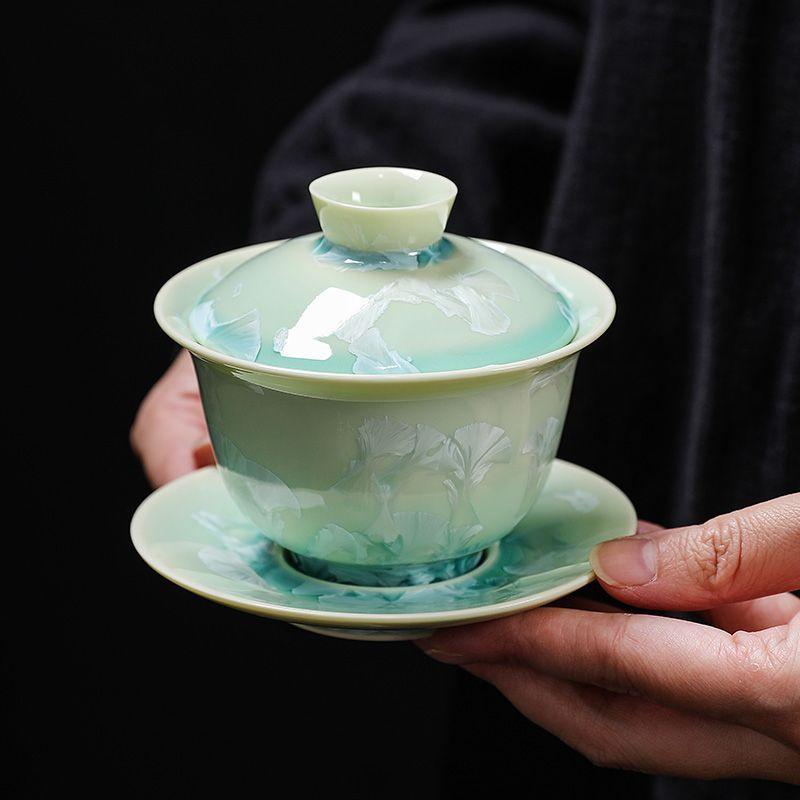 Gaiwan Kiln Transmutation Crystalline Glaze Kung Fu Tea Ceramic Bowl Large Size Traditional Chinese Tea Set for Home Office