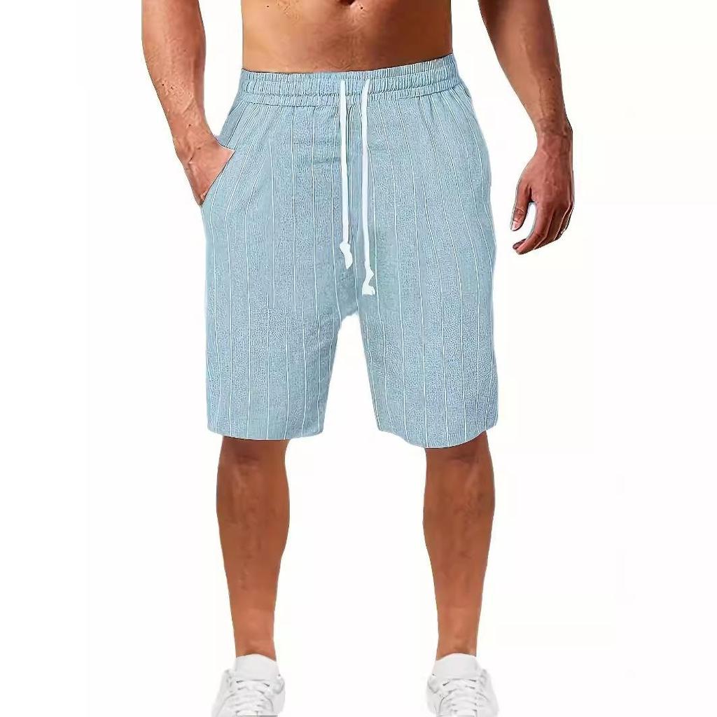 Neue Herren vertikale Streifen Kordelzug elastischer Bund Baumwolle Strandhose lässige Shorts