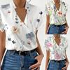 2023 Bestseller Summer Loose V-Neck Stand-up Collar Printed Women's Blouse