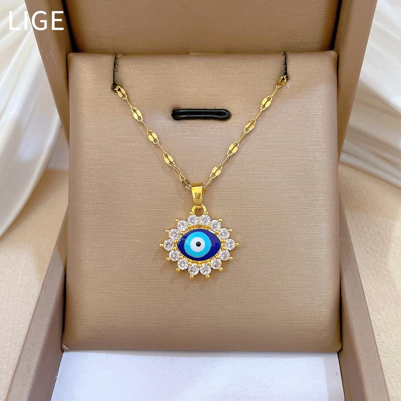 Oval Eyes Light Luxury Banquet Wedding Necklace Women'S Versatile Collarbone Chain Titanium Steel Chain
