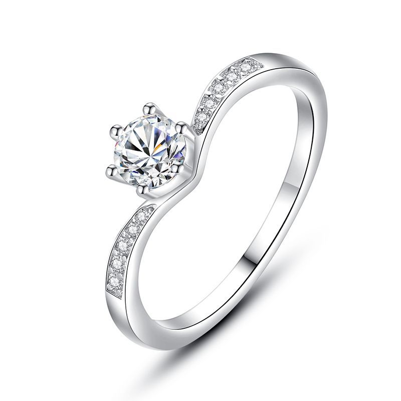 Tancise Klassisk 925 Sterling Sølv Zircon Ring Dame Smykker Bryllup Løfte Party Gift