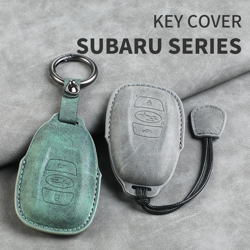 Leather Car Remote Key Case Cover for Subaru BRZ Forester Legacy Outback WRX STI Impreza XV Crosstrek Protector Fob Keychain
