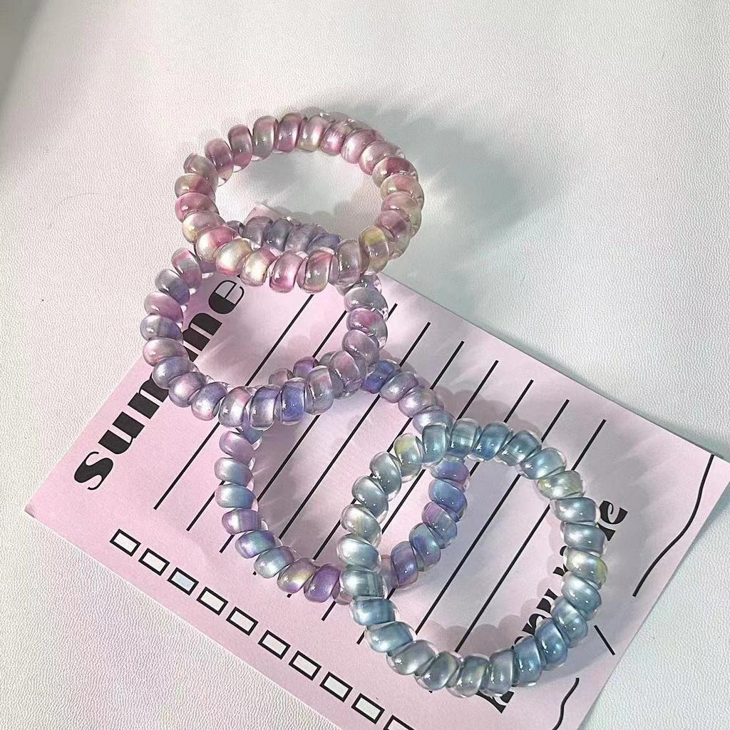 4PCS Fantasy Aurora Telephone Cord Hair Loop High Elastic Telephone Rope Hair Rope No Trace, No Harm to Hair Le Hair Small Size