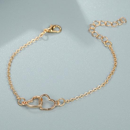 Yousheng Women Bracelet Connected Heart Pendant Adjustable Length Lobster Clip Romantic Love Symbolization Valentines Day Gift Lady Wrist Jewelry