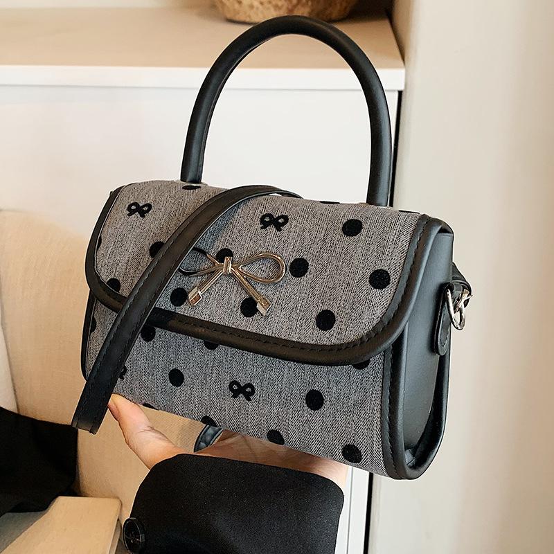 Niche Bow Bag Women'S Shoulder Messenger Bag Premium Polka Dot Portable Small Square Bag