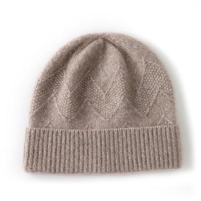 Cashmere Autumn and Winter New Style Women's High End Solid Color Knitted Outdoor Warm Fashion Heavyweight Baotou Cuffed Hat