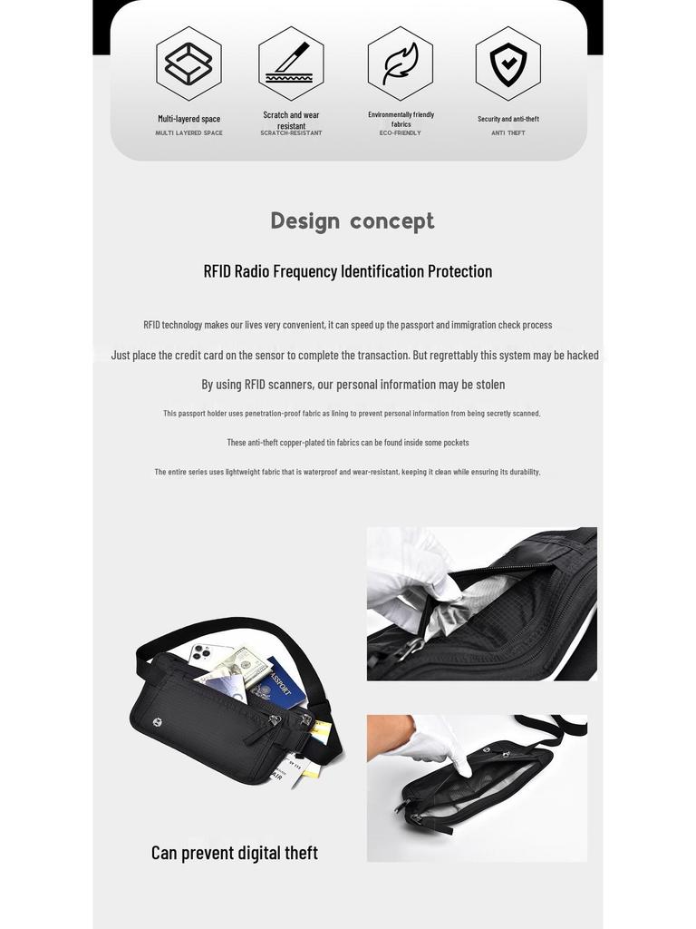 RFID Anti-Theft Passport & Phone Waist Bag for Travel, Tickets, Running & Sports