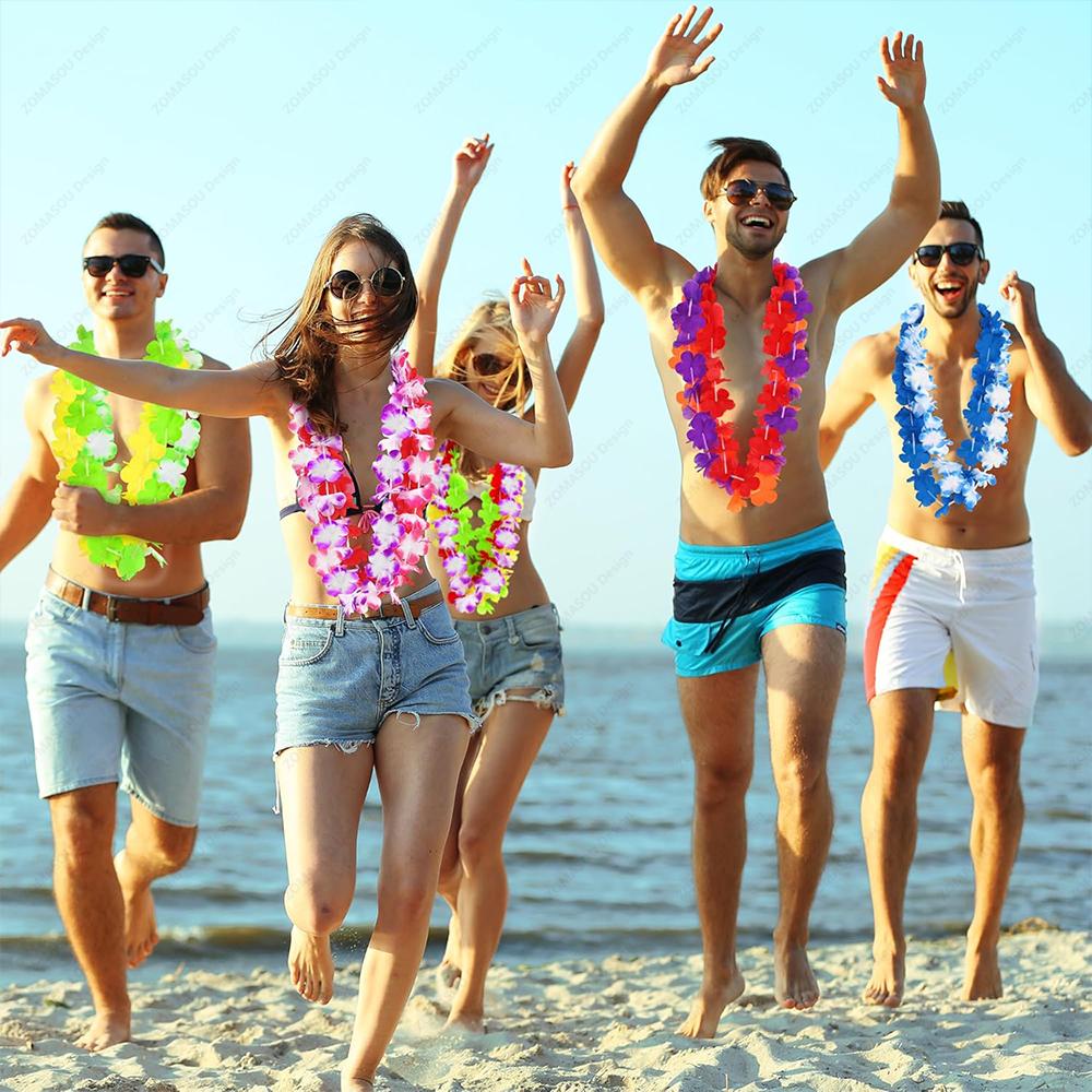 1-100Pcs Hawaiian Leis Flowers Hawaiian Flower Wreath Necklace  Artificial Garland for Luau Party Birthday Decorations Supplie