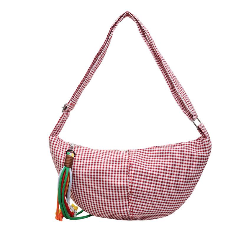 Simple Plaid Canvas Shoulder Bag Large Capacity Casual Crossbody Dumpling Shopping Bag Student Commute Niche Style