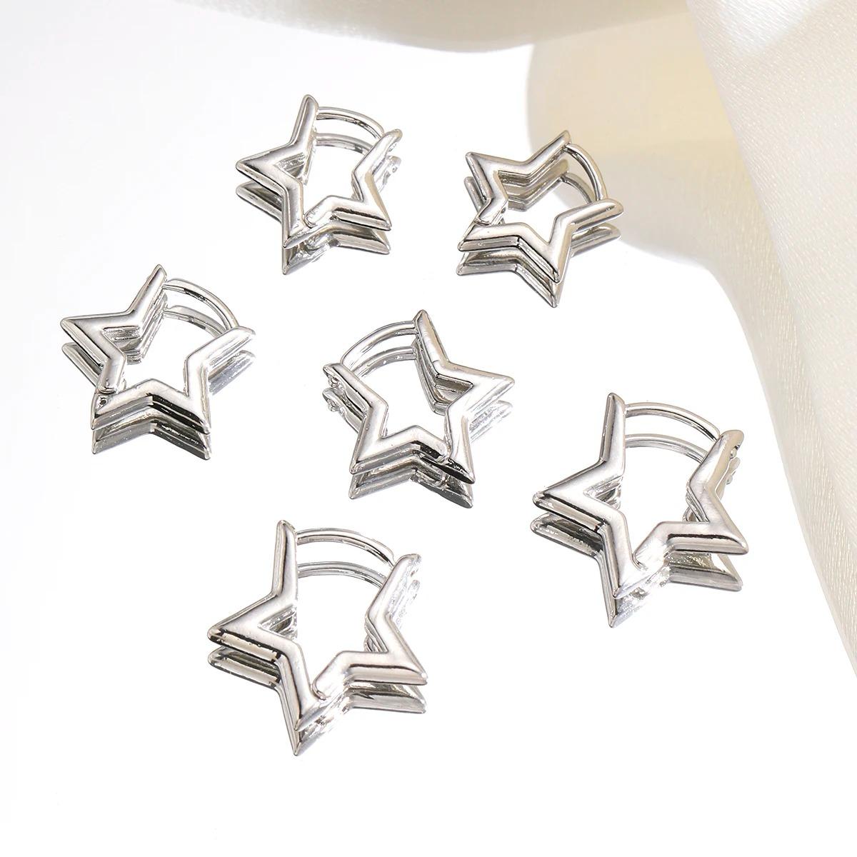 

3 пары/комплект серьги-кольца в стиле панк с геометрическим узором в виде звезды для женщин, простые золотые серьги-кольца из медного металла, новые ювелирные изделия унисекс серебряный