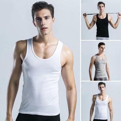 Men Vest Crew Neck Sleeveless Slim Fit Tank Tops Solid Color Quick-Drying