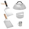 4Pcs BBQ Tool Set Stainless Steel Burger Press Grill Spatula Spice Dredge Shaker Pot Lid Cover Burger Smasher Kit for Cooking