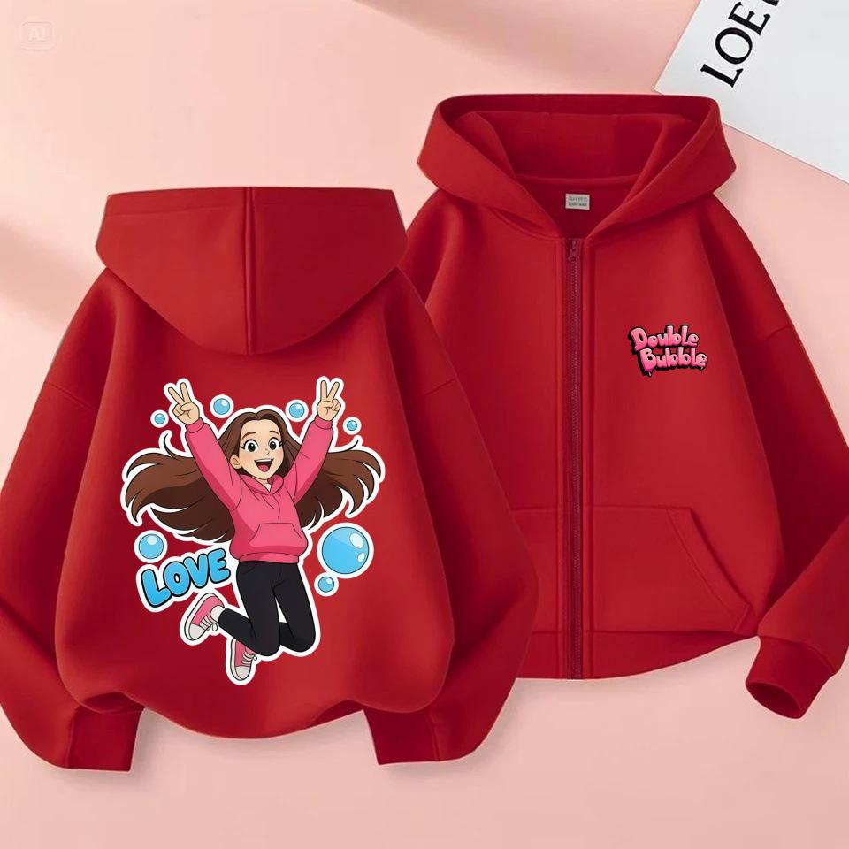 Cartoon Print Hoodie for Girls, Spring/Autumn Casual Breathable Hooded Cardigan Top Outerwear
