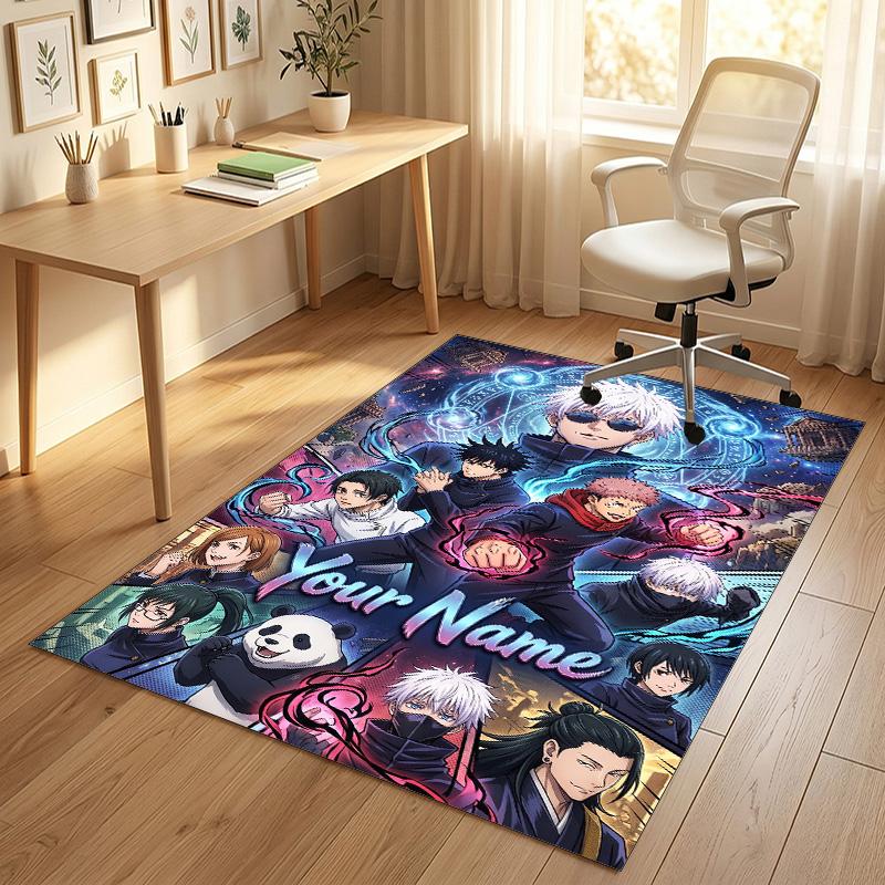 Personalized Crystal Velvet Carpet,Jujutsu Kaisen Custom Printed Name, Plush Area Rug For Home Indoor Decor