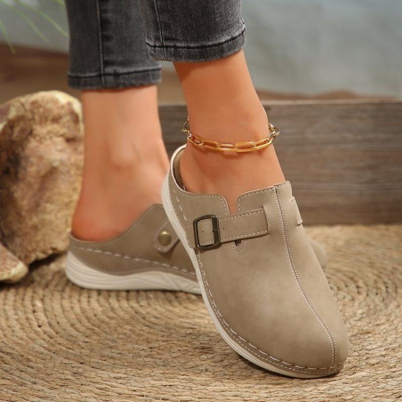 

Новые женские тапочки-мешки большого размера для ношения весной, повседневные пляжные полутапочки на толстой подошве 42 хаки