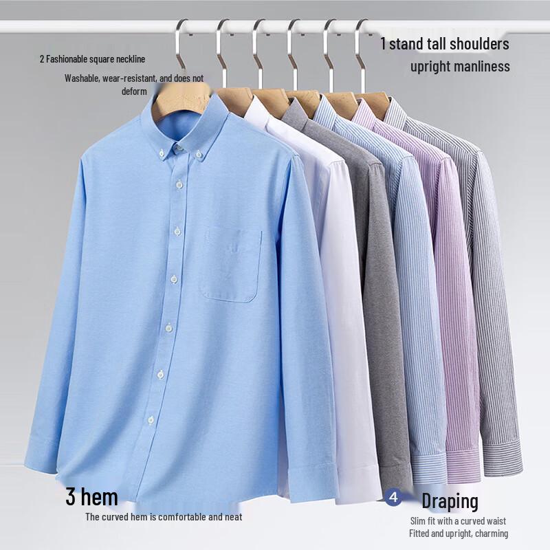ROMON Men's Spring 100% Cotton Oxford Long Sleeve Shirt