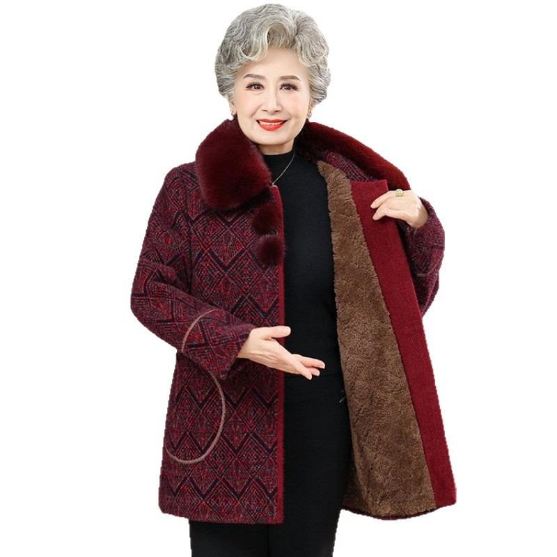 Middle-aged Women's Clothing Years Old 0 Grandma Clothing Fleece Thickened Imitation Mink Plush Woolen Jacket Old Lady Clothes