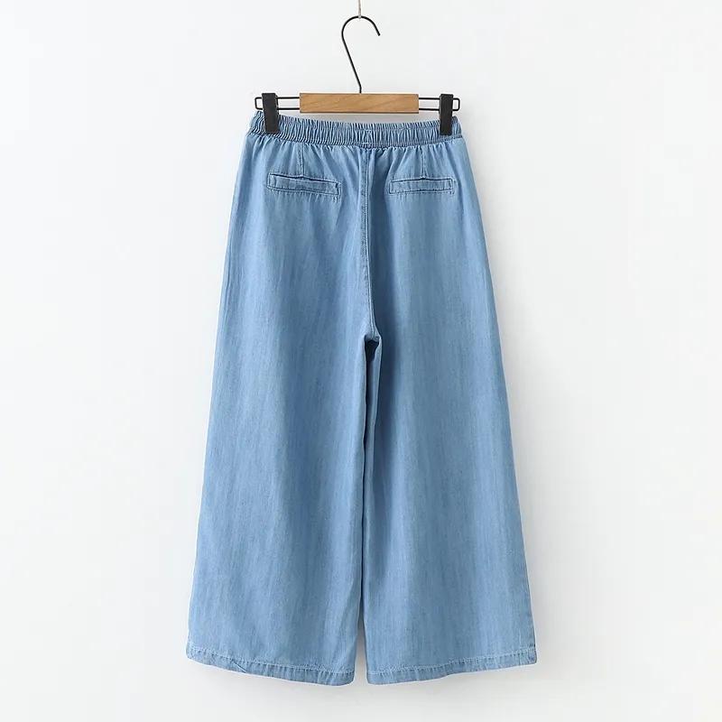 Oversized Capri Szerokie Nogawki Jeansy Letnie Luźne Spodnie Imitacyjne Jeans Elastyczny Pas Cienkie Spodnie Damskie Proste Spodnie Na Co Dzień