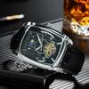 Tonneau Moon Phase Automatic Watch for Men Luxury Brand Tourbillon Skeleton Mechanical Watches Leather Belt Luminous Hands Clock